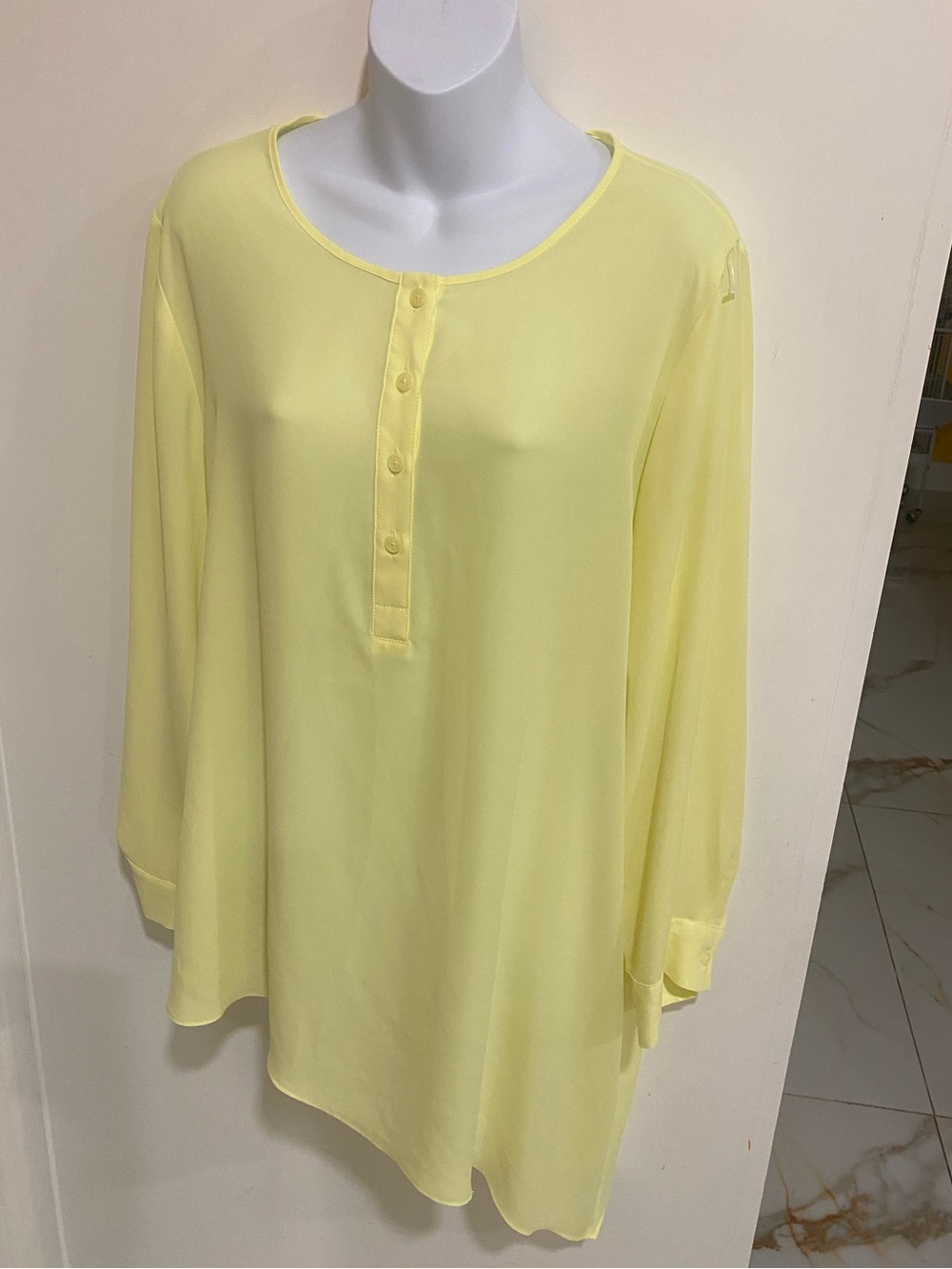 Chico's Pale Yellow Button-Front Henley Tunic
